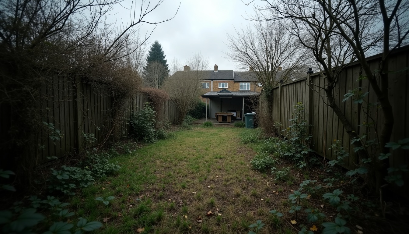 Overgrown London garden before clearance
